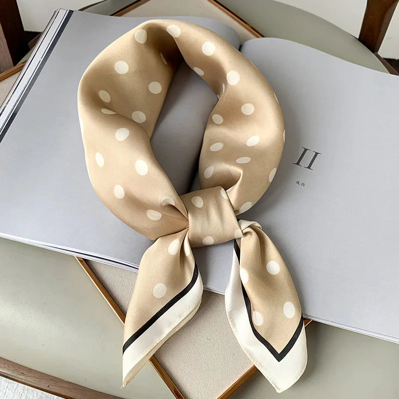 Polka Dot Silk Square Scarf – Women's Luxury Satin Neckerchief & Hair Tie