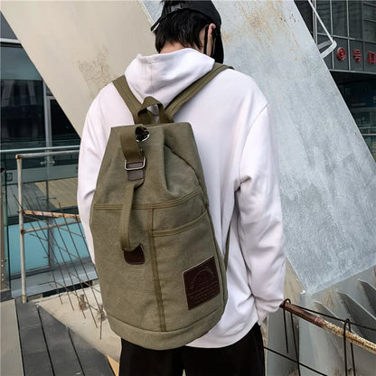 Large Canvas Bucket Backpack for Travel & Hiking