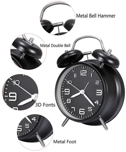 Twin Bell Alarm Clock – 4 Inch Loud Retro Desk Clock with Backlight