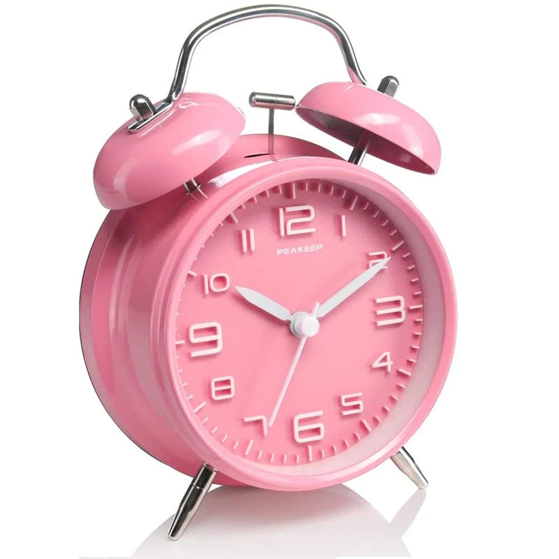 Twin Bell Alarm Clock – 4-Inch Loud Metal Desk Clock with Backlight & 3D Dial
