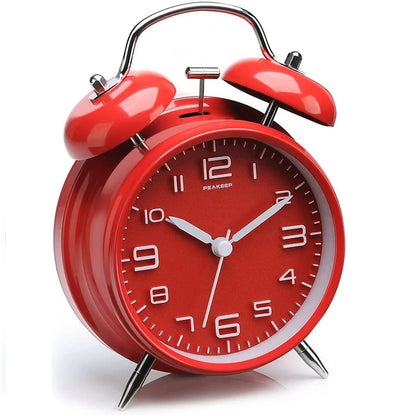 Twin Bell Alarm Clock – 4-Inch Loud Metal Desk Clock with Backlight & 3D Dial