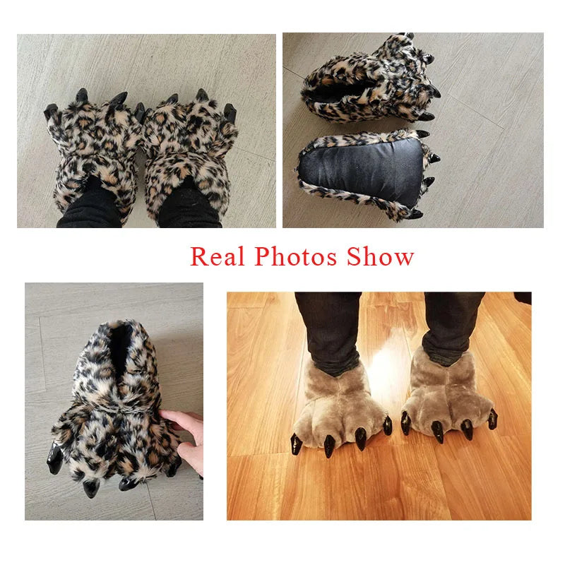 Animal Paw Slippers – Unisex Fluffy Bear Claw House Shoes