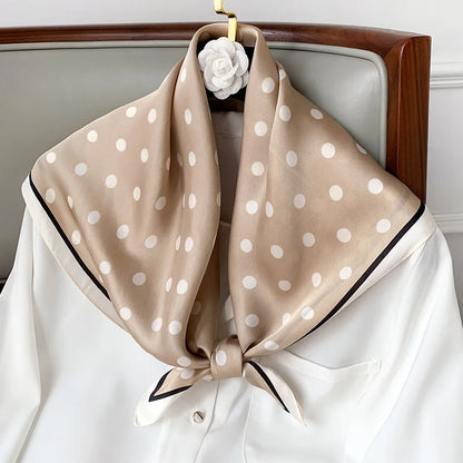 Polka Dot Silk Square Scarf – Women's Luxury Satin Neckerchief & Hair Tie