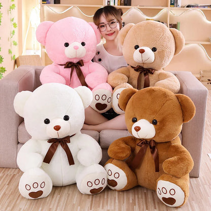 Teddy Bear Plush Toy with Bow Ribbon – Soft Stuffed Animal Doll Birthday Gift