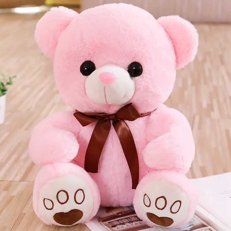 Teddy Bear Plush Toy with Bow Ribbon – Soft Stuffed Animal Doll Birthday Gift