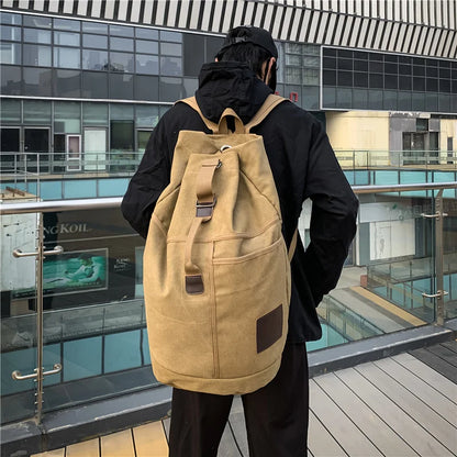 Large Canvas Bucket Backpack for Travel & Hiking