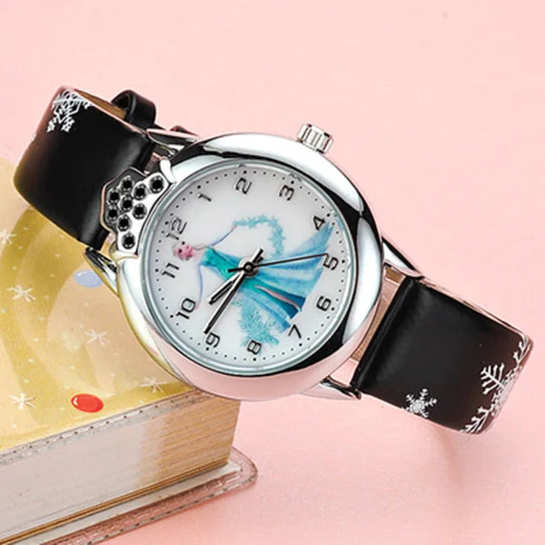 Frozen Elsa Kids Watch – Girls Cartoon Leather Strap Wristwatch