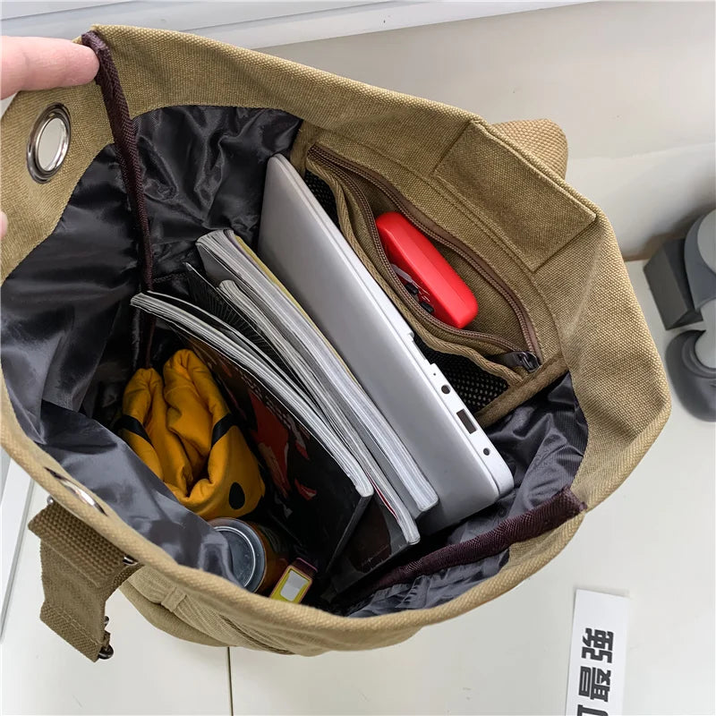 Large Canvas Bucket Backpack for Travel & Hiking