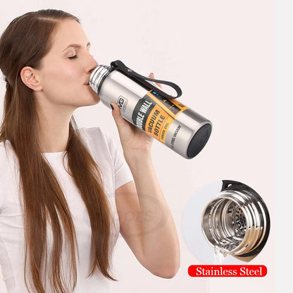 Large Capacity Stainless Steel Vacuum Flask – Insulated Thermos with Carry Bag & Rope