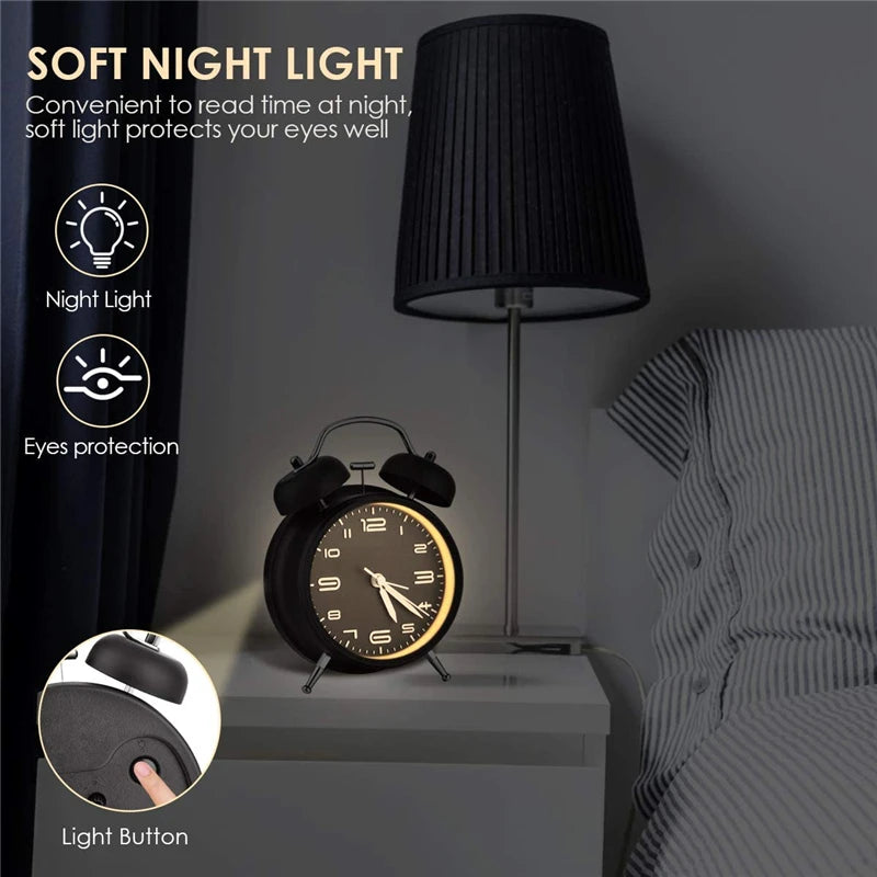 Twin Bell Alarm Clock – 4 Inch Loud Retro Desk Clock with Backlight