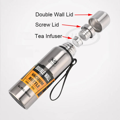 Stainless Steel Vacuum Thermos Bottle – Large Capacity Insulated Flask with Carry Bag