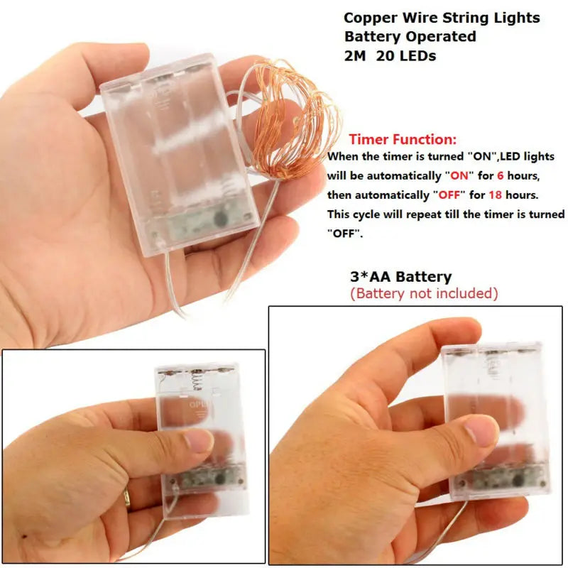 Battery Operated Fairy Lights with Timer – 2M 20 LED Copper Wire