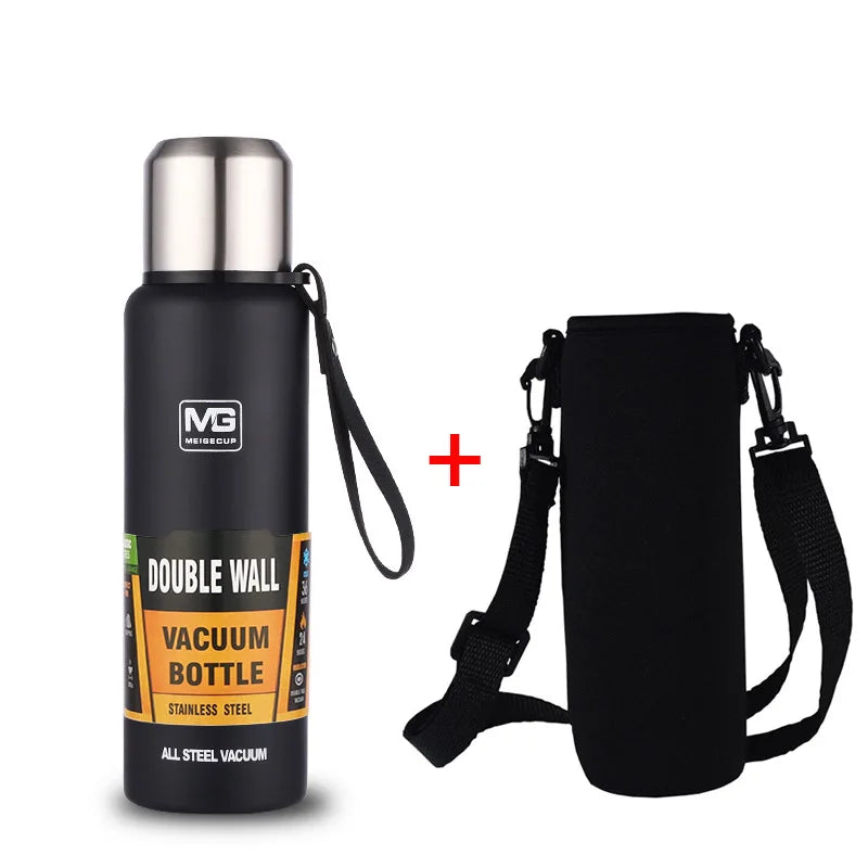 Large Capacity Stainless Steel Vacuum Flask – Insulated Thermos with Carry Bag & Rope