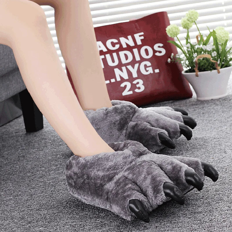 Animal Paw Slippers – Unisex Fluffy Bear Claw House Shoes