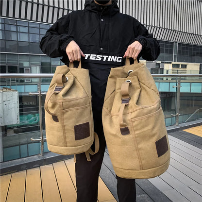 Large Canvas Bucket Backpack for Travel & Hiking