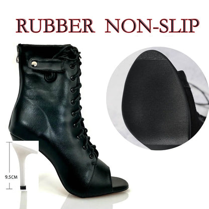 Women's Latin Dance Boots – Stiletto Heel Lace-Up Ballroom Dance Shoes