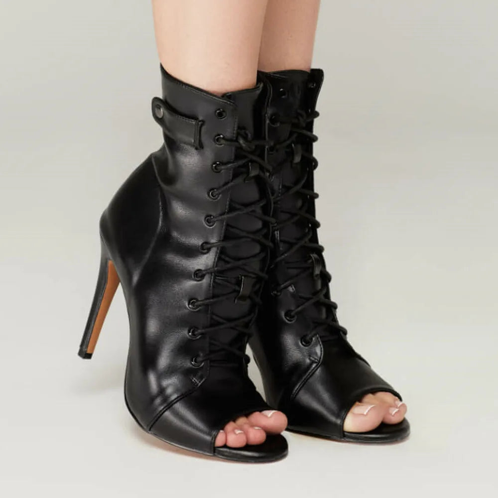 Women's Latin Dance Boots – Stiletto Heel Lace-Up Ballroom Dance Shoes