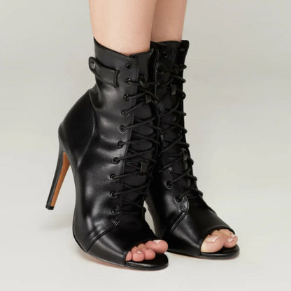 Women's Latin Dance Boots – Stiletto Heel Lace-Up Ballroom Dance Shoes