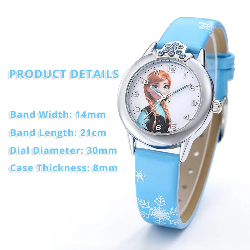 Frozen Elsa Kids Watch – Girls Cartoon Leather Strap Wristwatch