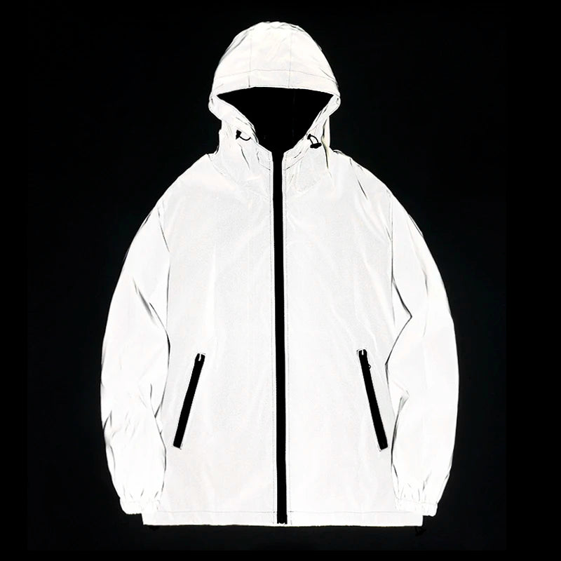 Men's Reflective Windbreaker Hooded Jacket – Waterproof Hip Hop Coat