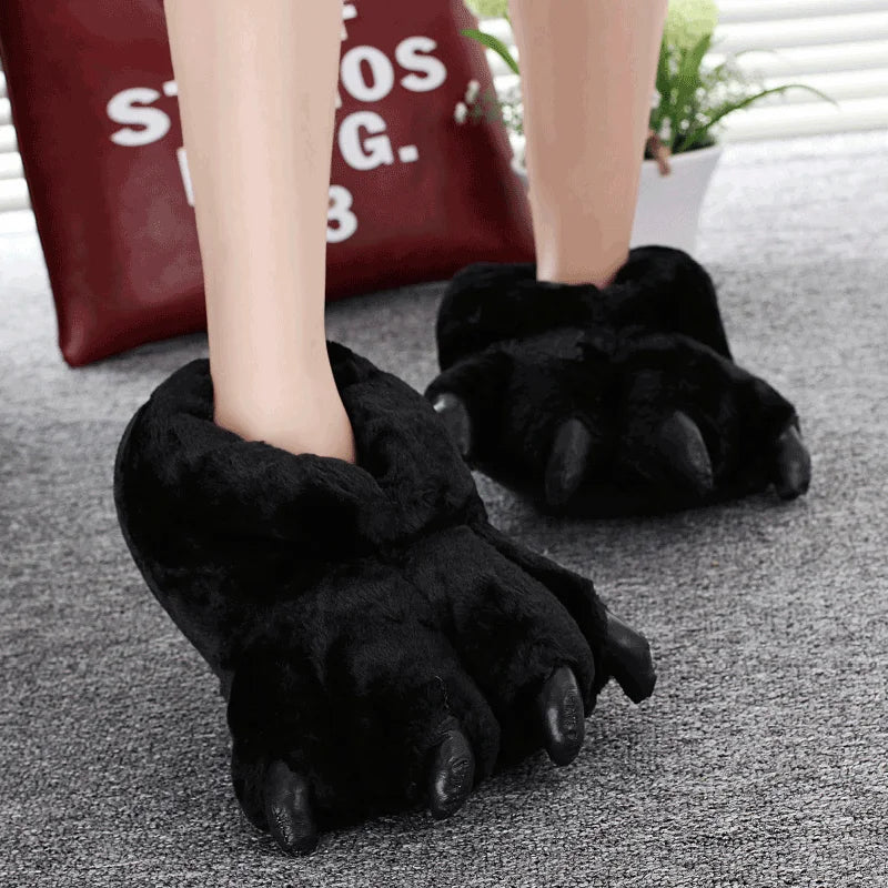 Animal Paw Slippers – Unisex Fluffy Bear Claw House Shoes