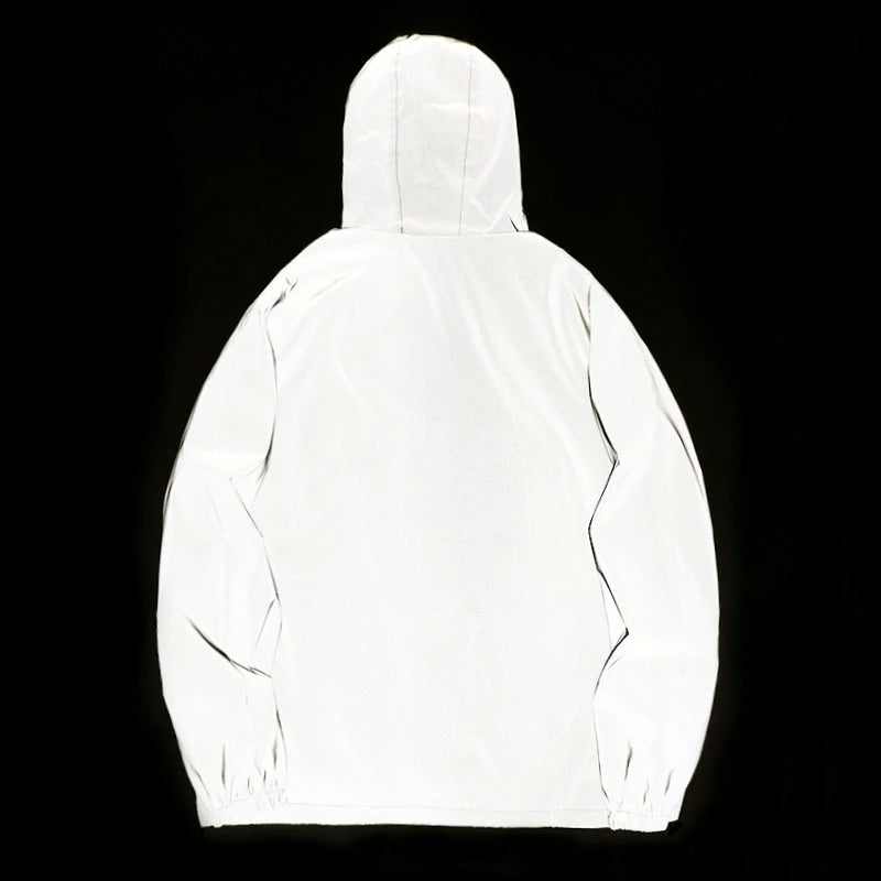 Men's Reflective Windbreaker Hooded Jacket – Waterproof Hip Hop Coat