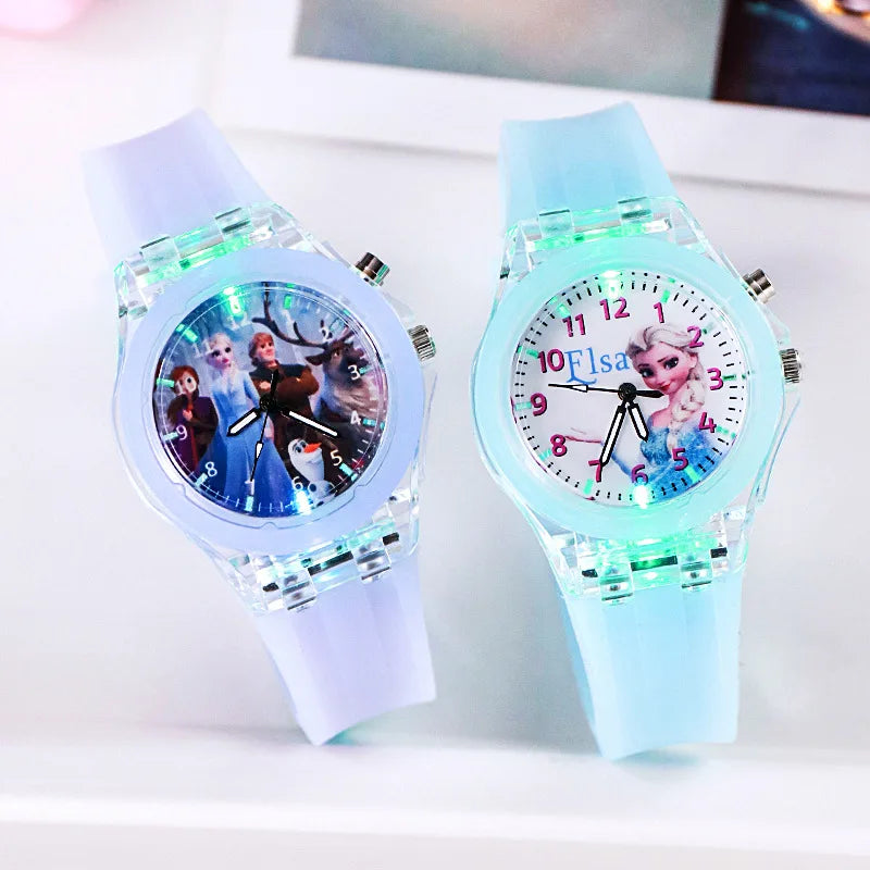 Kids Light-Up Watch Disney Frozen Elsa Girls Silicone Strap