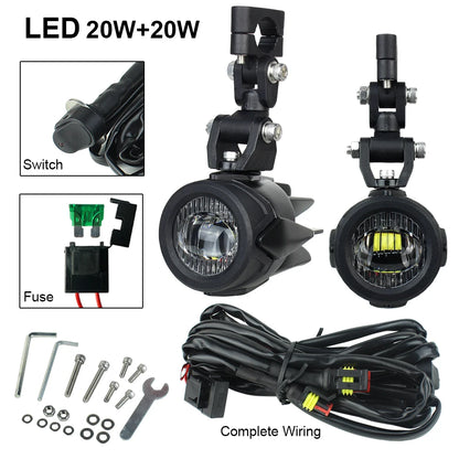 Motorcycle LED Fog Lights 40W 6000K Auxiliary Driving Lamps