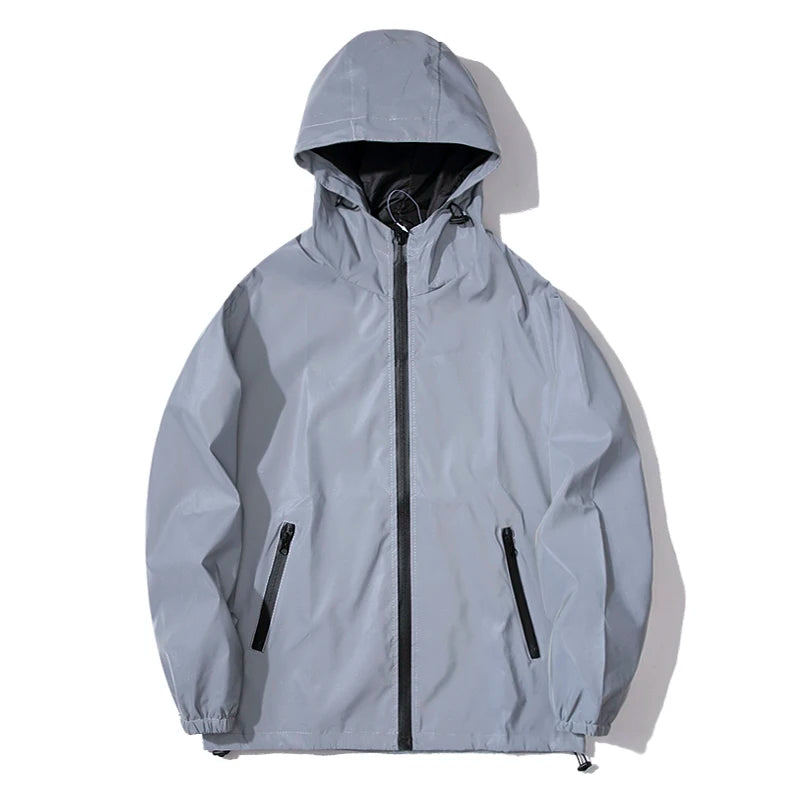 Men's Reflective Windbreaker Hooded Jacket – Waterproof Hip Hop Coat