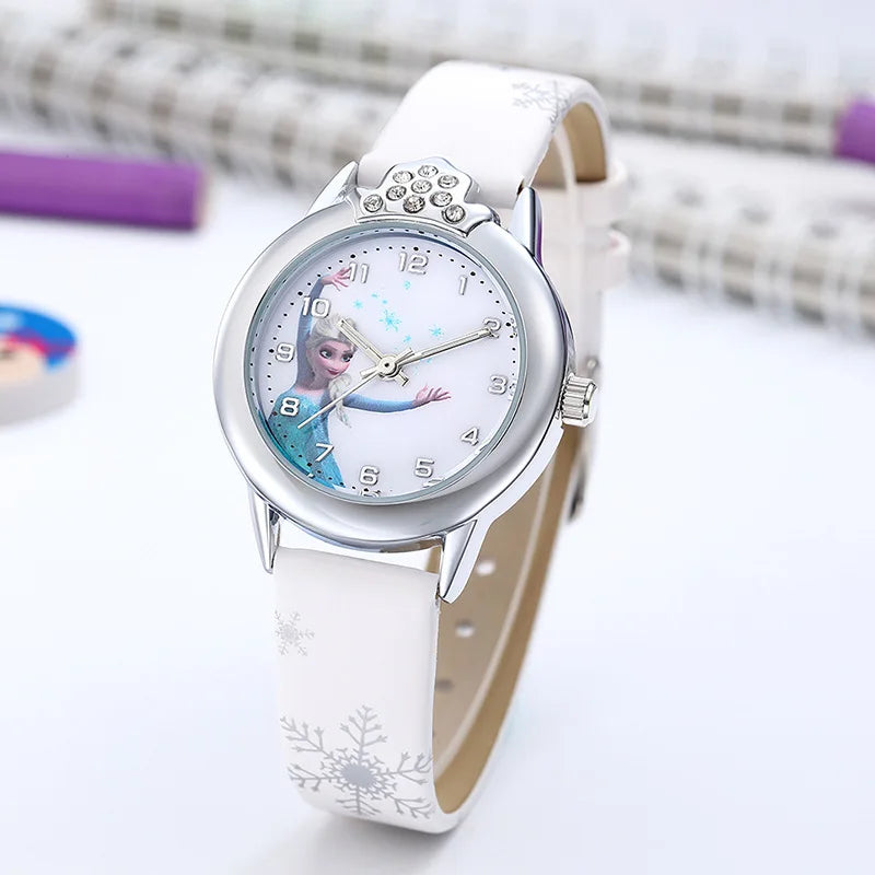 Frozen Elsa Kids Watch – Girls Cartoon Leather Strap Wristwatch