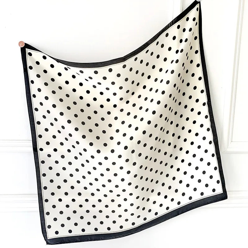Polka Dot Silk Square Scarf – Women's Luxury Satin Neckerchief & Hair Tie