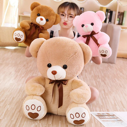 Teddy Bear Plush Toy with Bow Ribbon – Soft Stuffed Animal Doll Birthday Gift