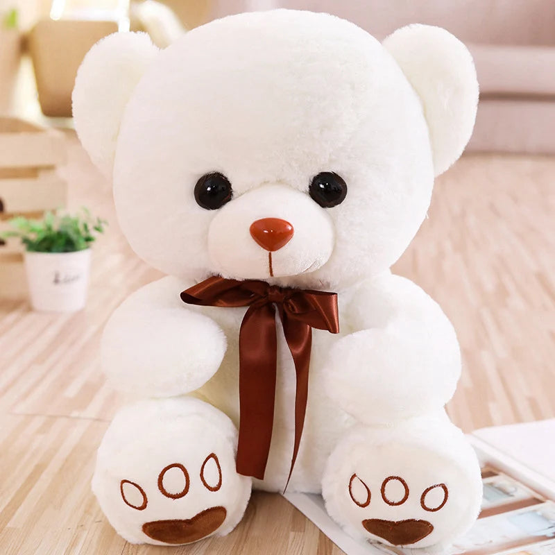 Teddy Bear Plush Toy with Bow Ribbon – Soft Stuffed Animal Doll Birthday Gift