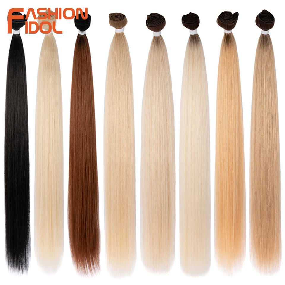 Bone Straight Synthetic Hair Extensions Bundles 24-36 Inch