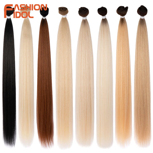 Bone Straight Synthetic Hair Extensions Bundles 24-36 Inch