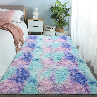 Tie-Dye Fluffy Plush Area Rug – Soft Shaggy Carpet for Living Room & Kids