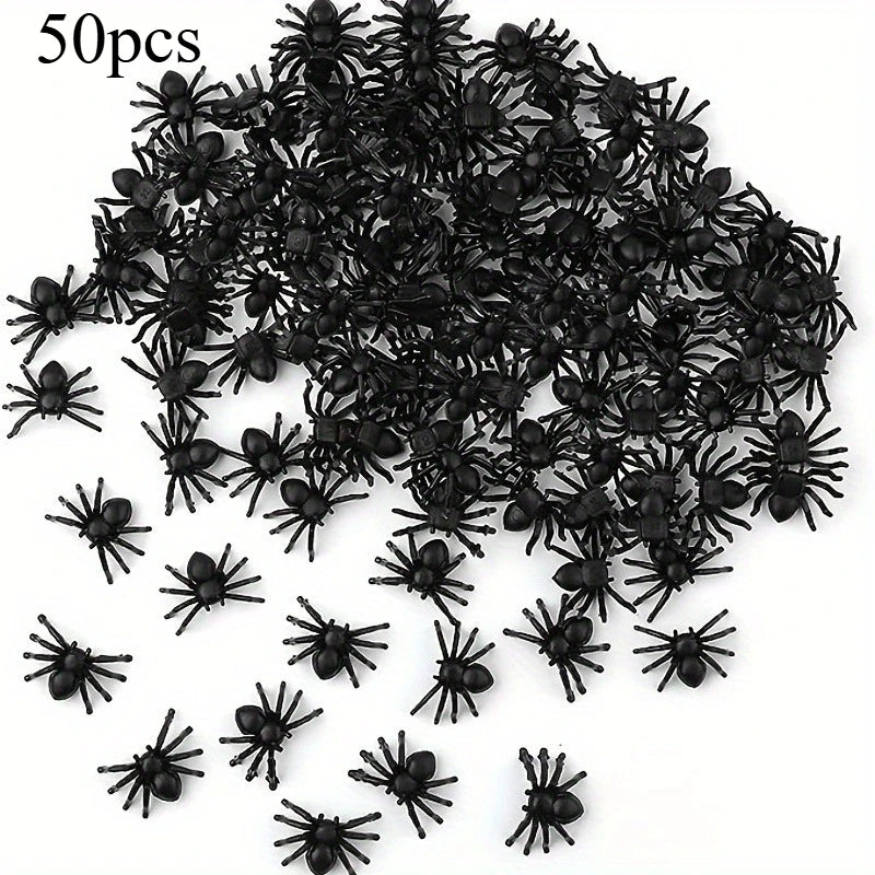 Plastic Mini Black Spiders Halloween Decoration (50/100pcs)
