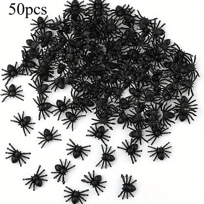 Plastic Mini Black Spiders Halloween Decoration (50/100pcs)