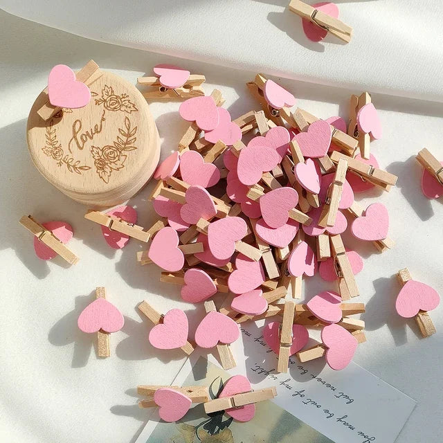 Heart Wooden Clothespins – 50pcs Mini Photo Craft Clips