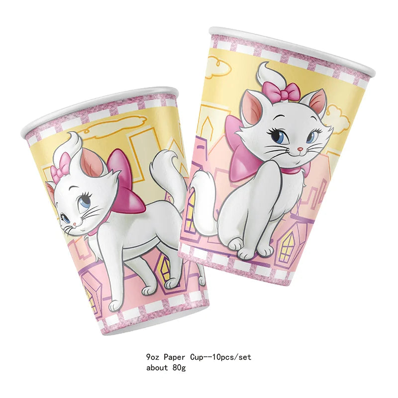Marie Cat Party Supplies – Disposable Tableware Set, 10 Pcs