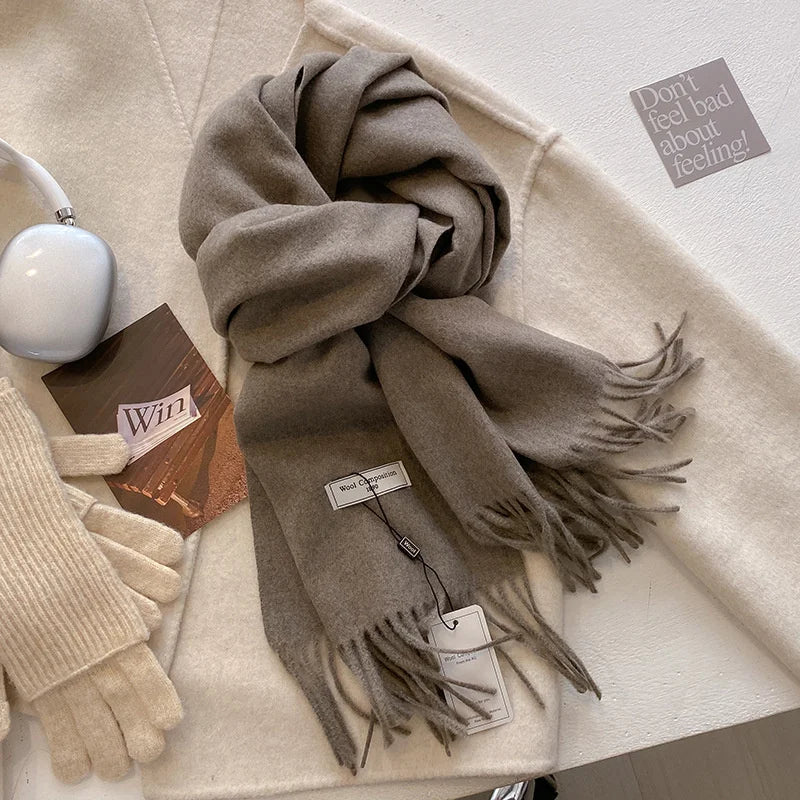 Cashmere-Feel Winter Scarf for Women – Soft Wool Pashmina Shawl with Tassels