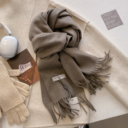 Cashmere-Feel Winter Scarf for Women – Soft Wool Pashmina Shawl with Tassels