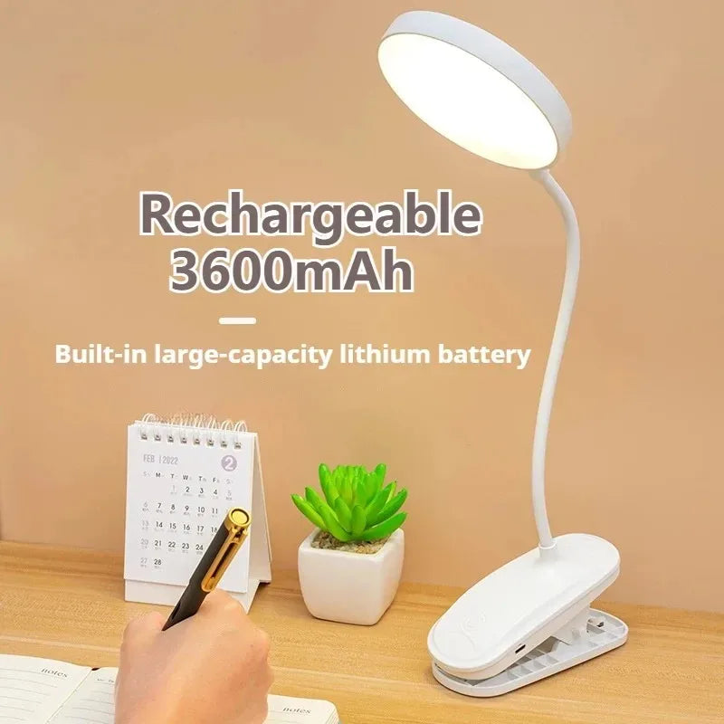LED Clip-On Desk Lamp – USB Rechargeable Touch Dimming Study Light