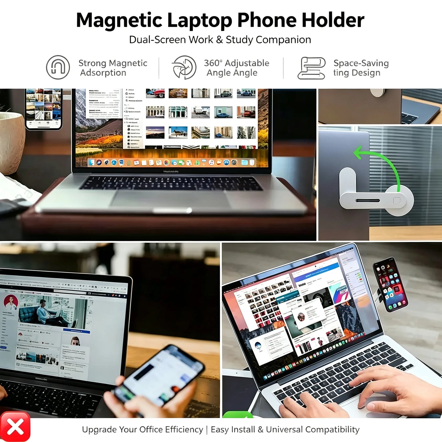 Magnetic Laptop Phone Holder – Slim Foldable Side Mount for iPhone