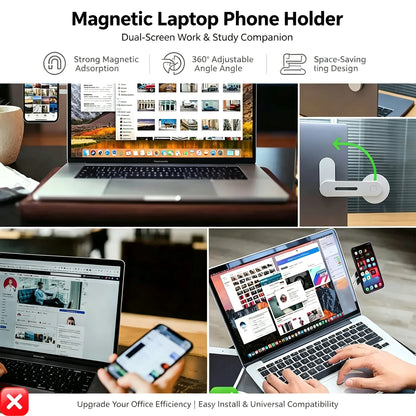 Magnetic Laptop Phone Holder – Slim Foldable Side Mount for iPhone