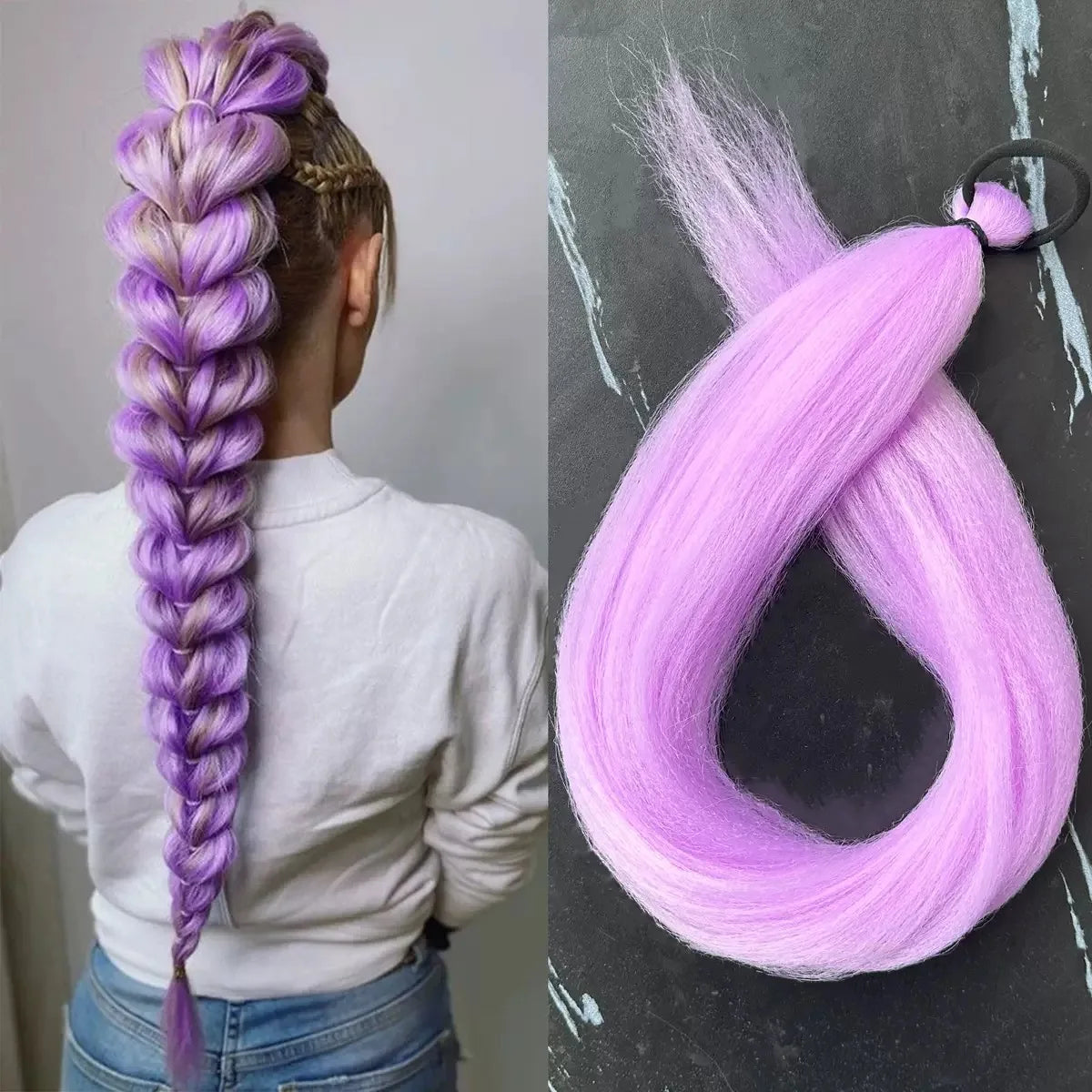 28-Inch Synthetic Braiding Ponytail Hair Extension with Rubber Band