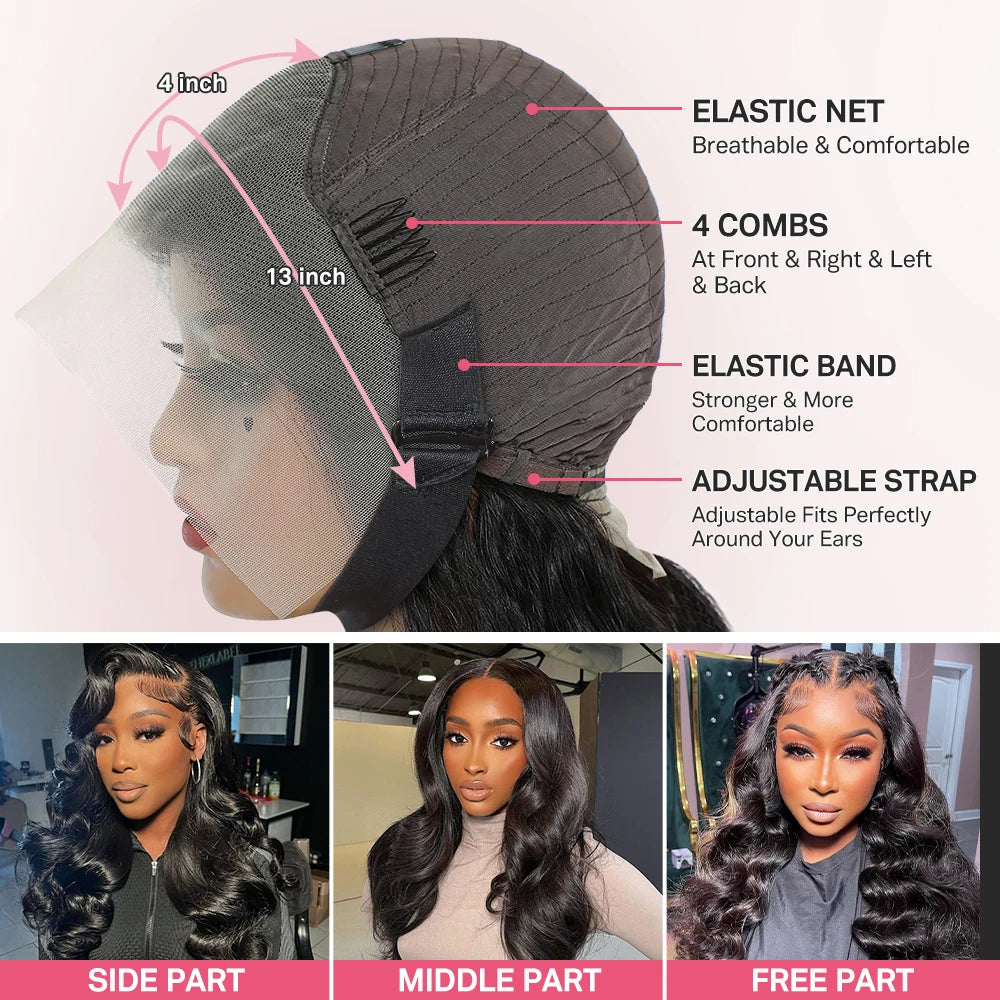 Body Wave Lace Front Wig Human Hair – 13x4 & 13x6, 180%-220% Density