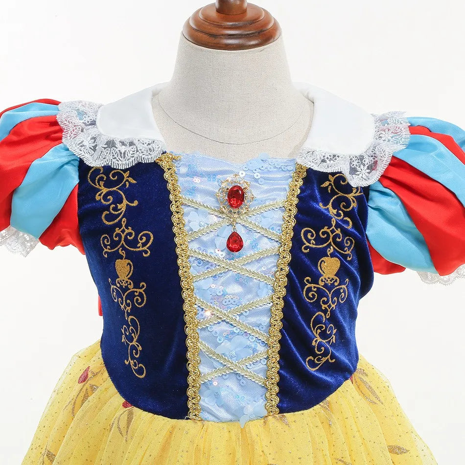 Snow White Princess Costume Dress for Girls – Disney Cosplay with Cloak & Headband