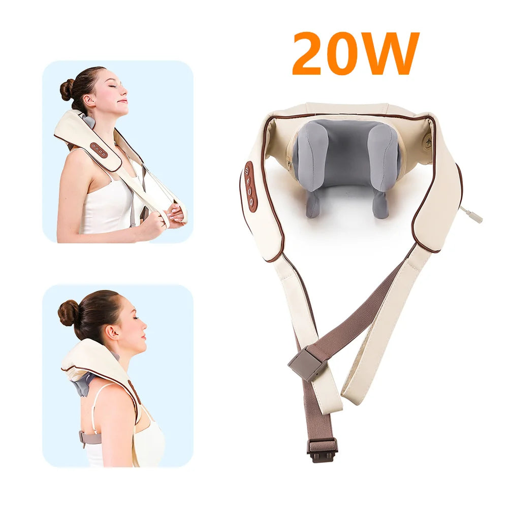 Neck & Shoulder Massager Shawl – 26W Wireless Kneading Massage Wrap