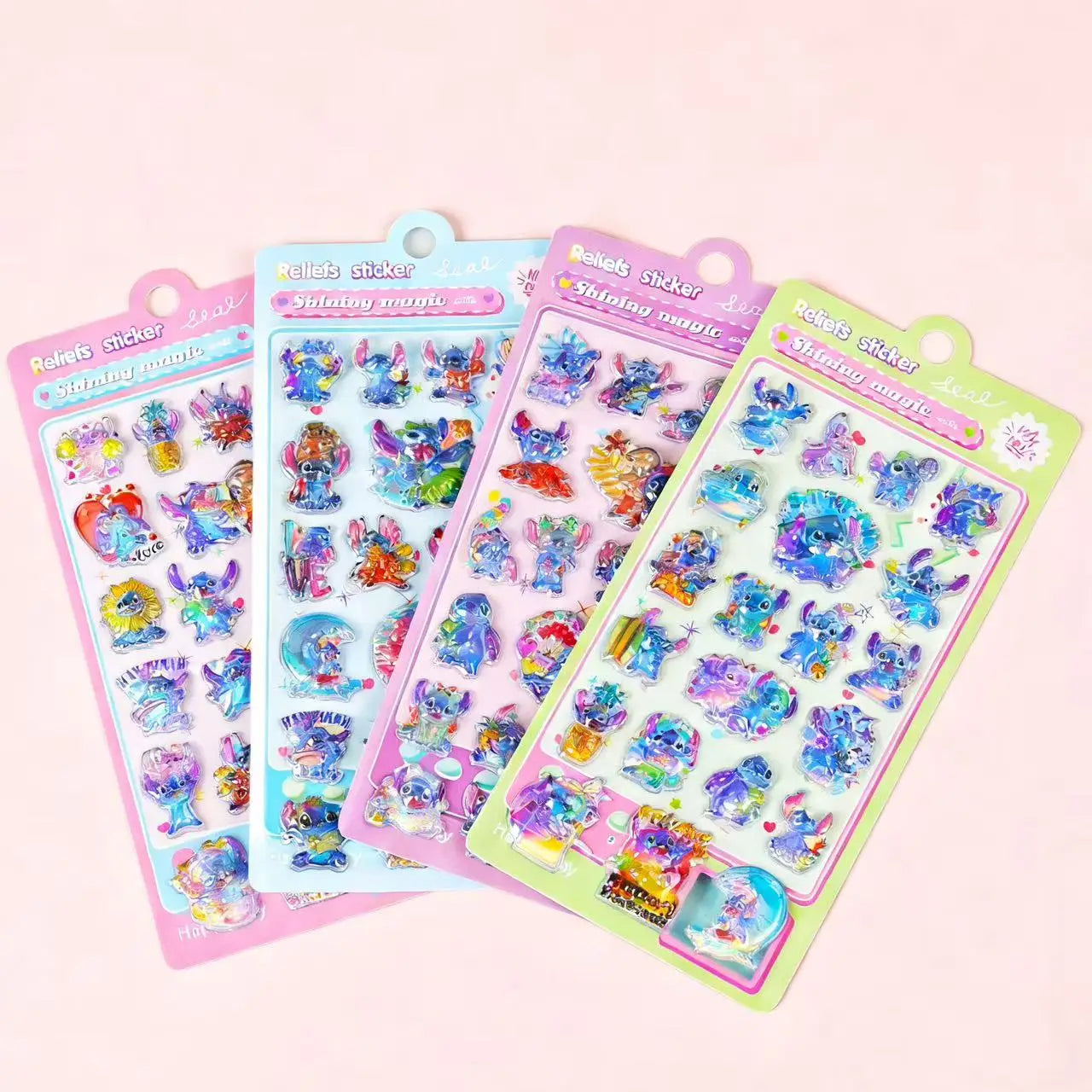 Kawaii Stitch 3D Laser Puffy Stickers – Cute Cartoon Relief Sticker Sheets